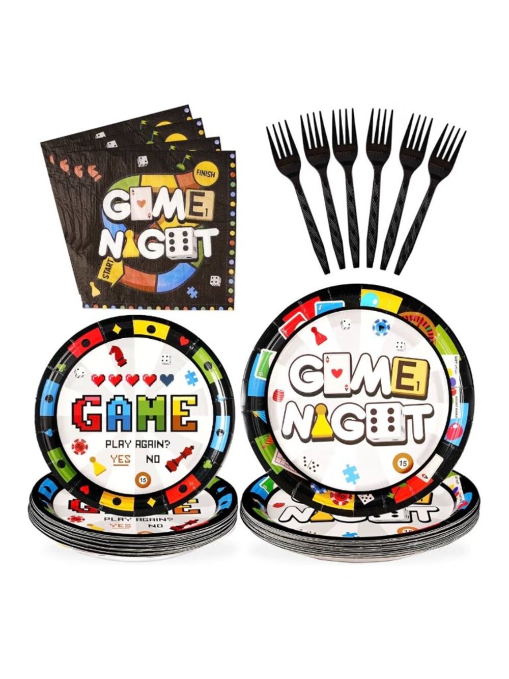 Game Night Party Supplies Includes Plates Napkins Forks For Board Game-Themed - Picture 1 of 5